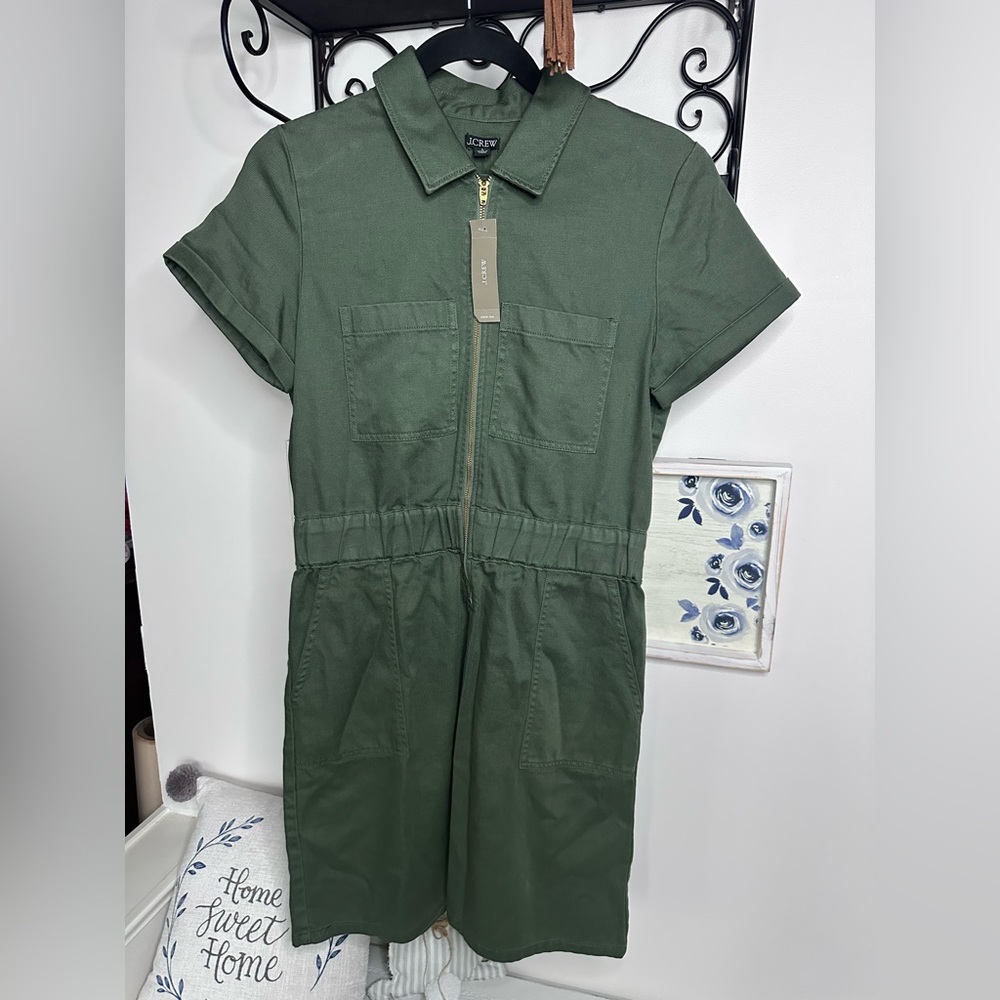 J. Crew Olive Short Sleeve Denim Utility Dress NWT